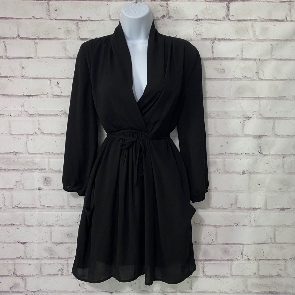 Black Surplice Mini Dress
